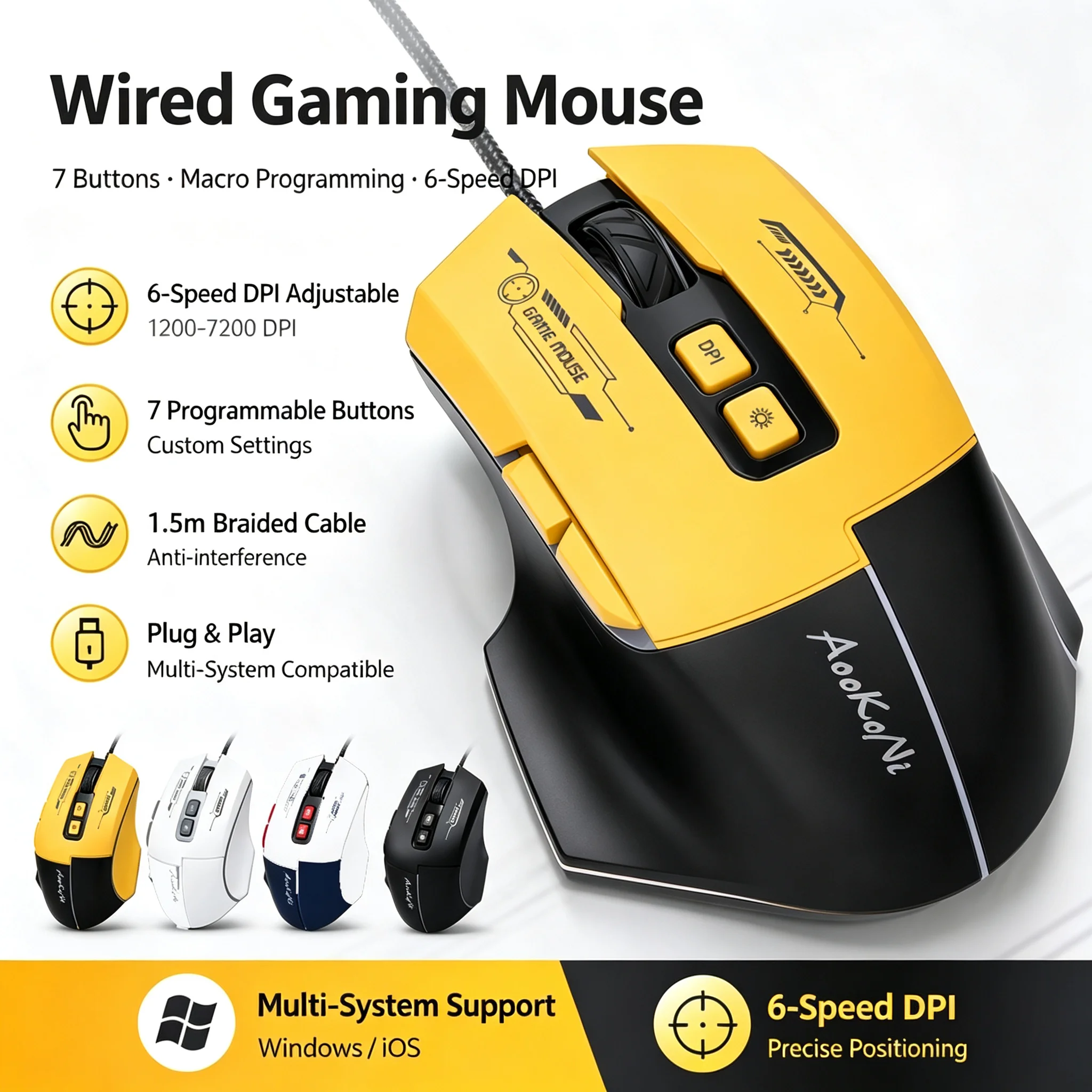 RGB Backlit Wired Programming Optical Mouse Ergonomic Design DPI Adjustable Gaming/Office Mouse For PC Computer Laptop Table