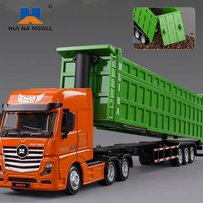 Huina 1/50 Scale Dump Truck Dump Tank Truck Diecast Alloy Trucks Model Engineering Car Miniature Cars Children Toys for Boys Kid