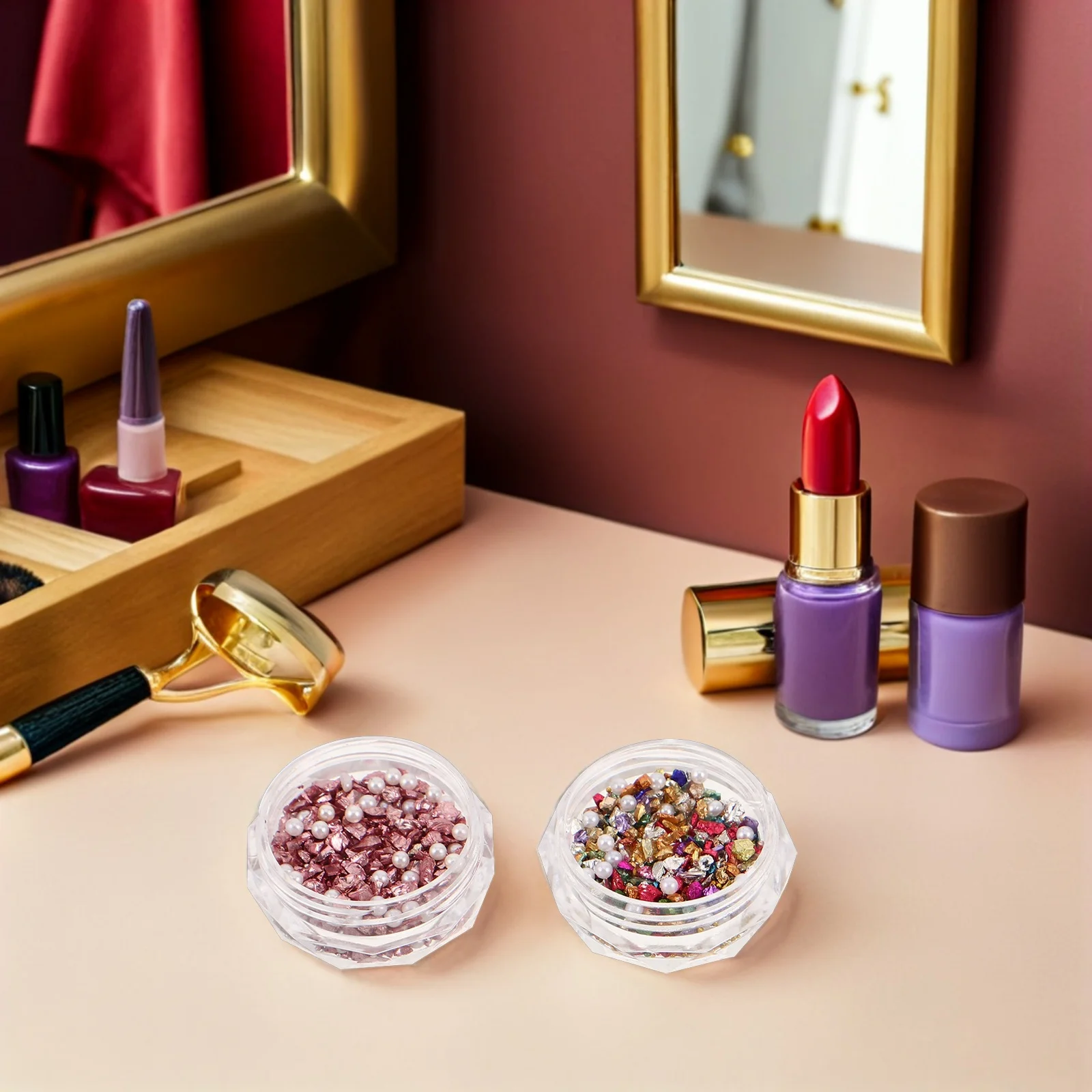 분쇄된 돌 라인스톤 3D 미니 진주 네일 아트 보석 불규칙한 모양 금색 은색 분홍색 무지개빛 색조 DIY 공예 액세서리