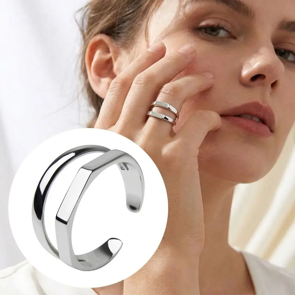 Vintage Hollowed Adjustable Double-layer Ring Smooth Line Resizable Line Smooth Ring Metal Opening Ring Woman Girls