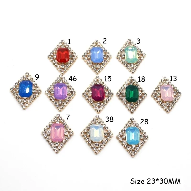 Brand New 10 Pieces 23*30MM Alloy Rhinestone Acrylic DIY Flat Bottom Button Hand Sewing Costume Wedding Party Decorations