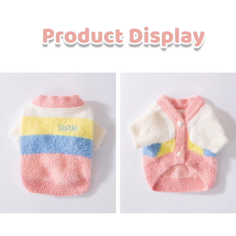 Warm Soft Dog Clothes Rainbow Striped Dog Sweater Letter Print Puppy Cardigan Fashion Cat Knitten Sweater Chihuahua Pet Clothes