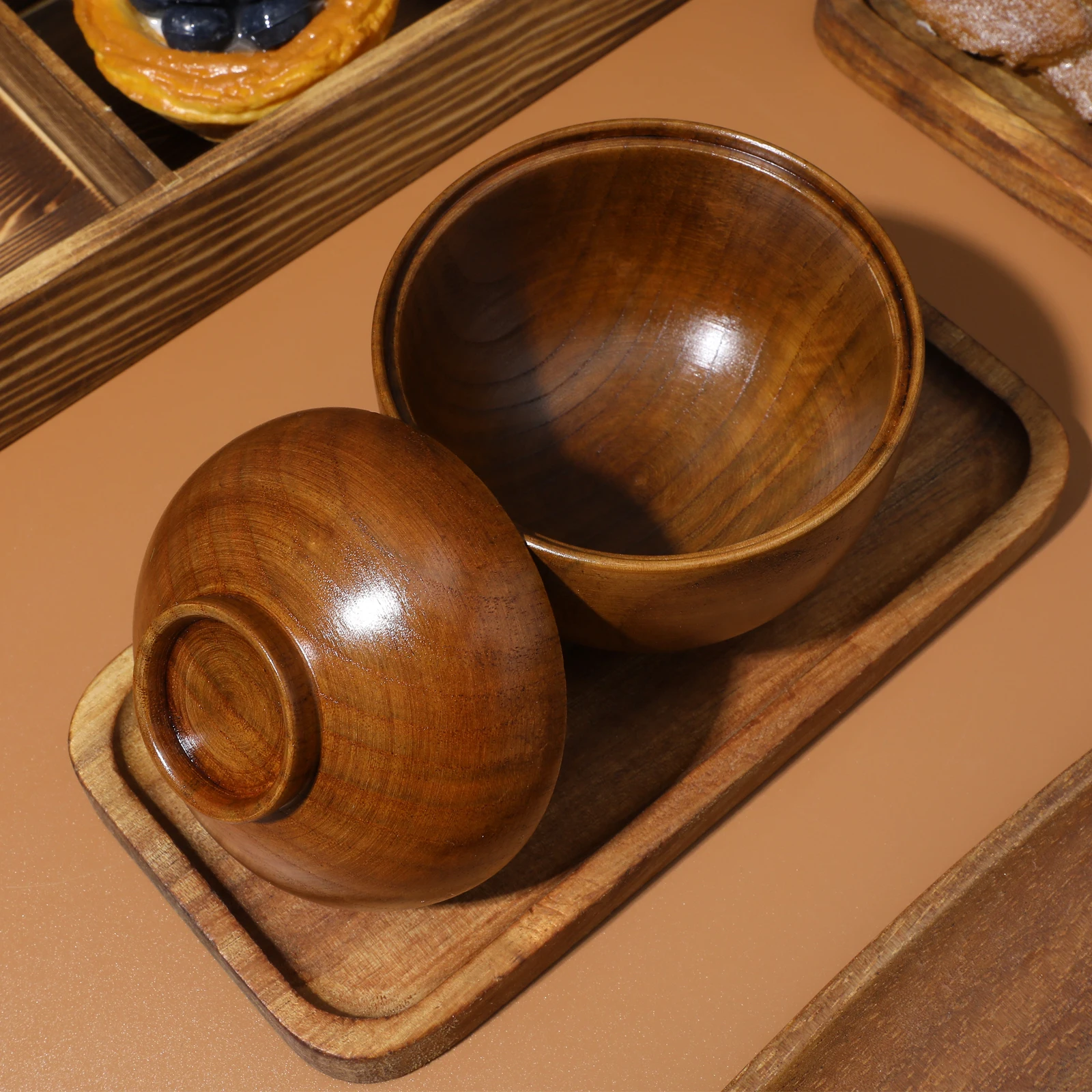 

2pcs Anti-scald Japanese Wooden Bowls with Lid for Rice Salad Soup Lightweight Wood Tableware Kitchen Barware