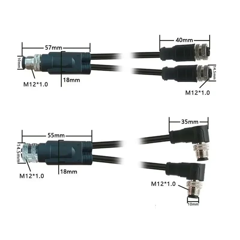 250V 22AWG M12 4 5 8Pin Cable Connector Y-type Connecting Wire Splitter Industrial Grade Shielded Waterproof Connector Cable