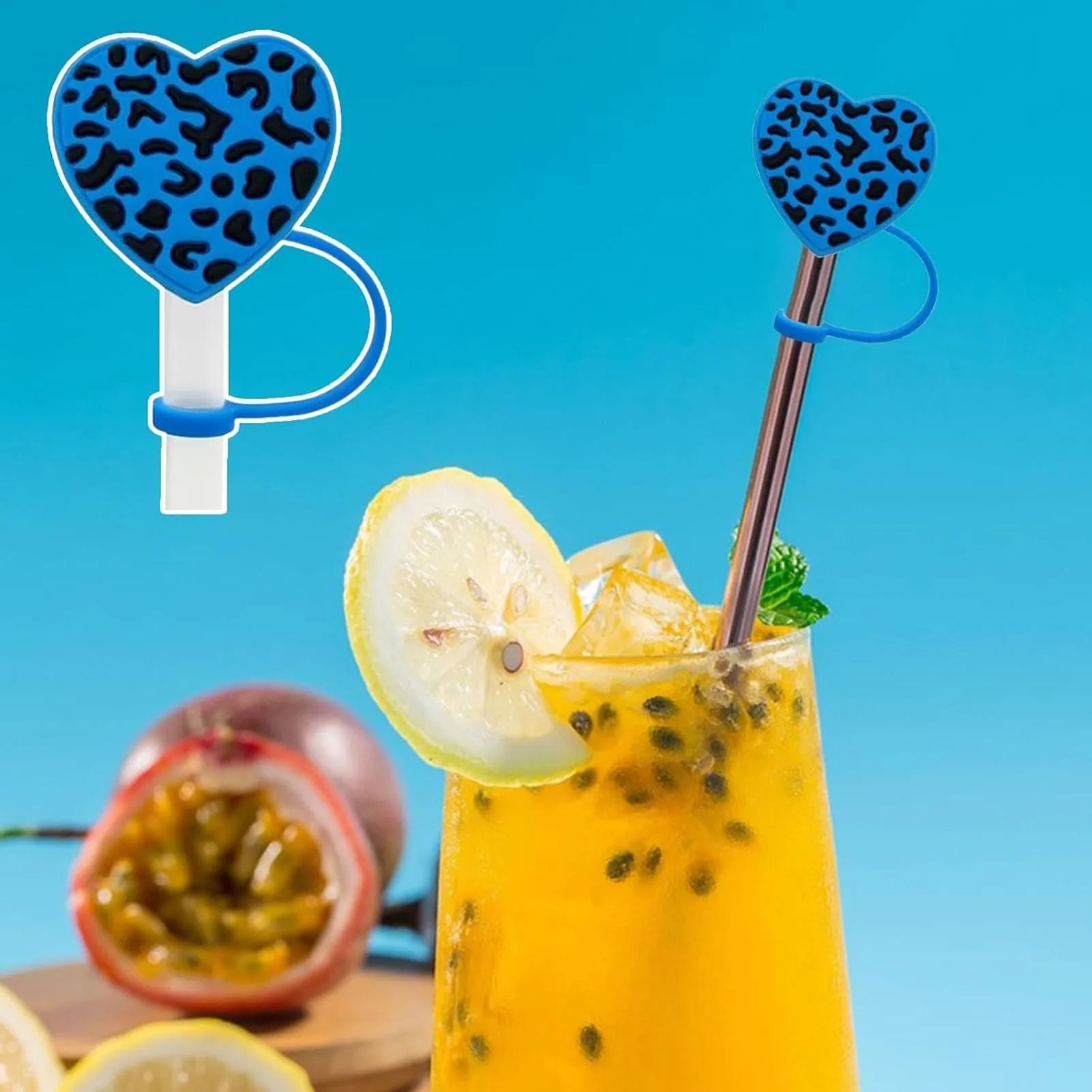 4Pcs Straw Cover,Cute Straw Topper for 40oz & 30oz Tumbler with Heart-Shaped Leopard Print,10mm Leopard Reusable Straw Glasses