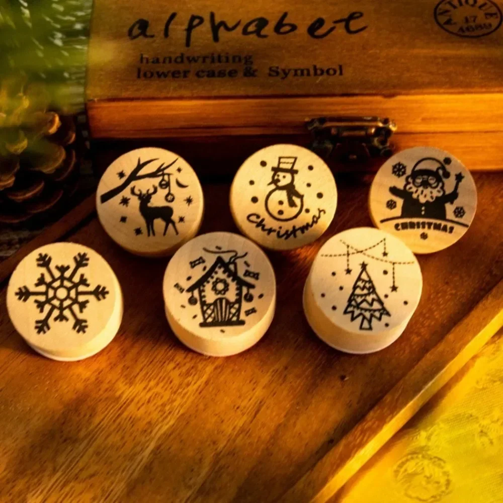 Christmas Seal for Children Diy Craft Toy Santa Claus Snowflake Deer Merry Christmas Wooden Seal DIY Decoration Stamp for Kid