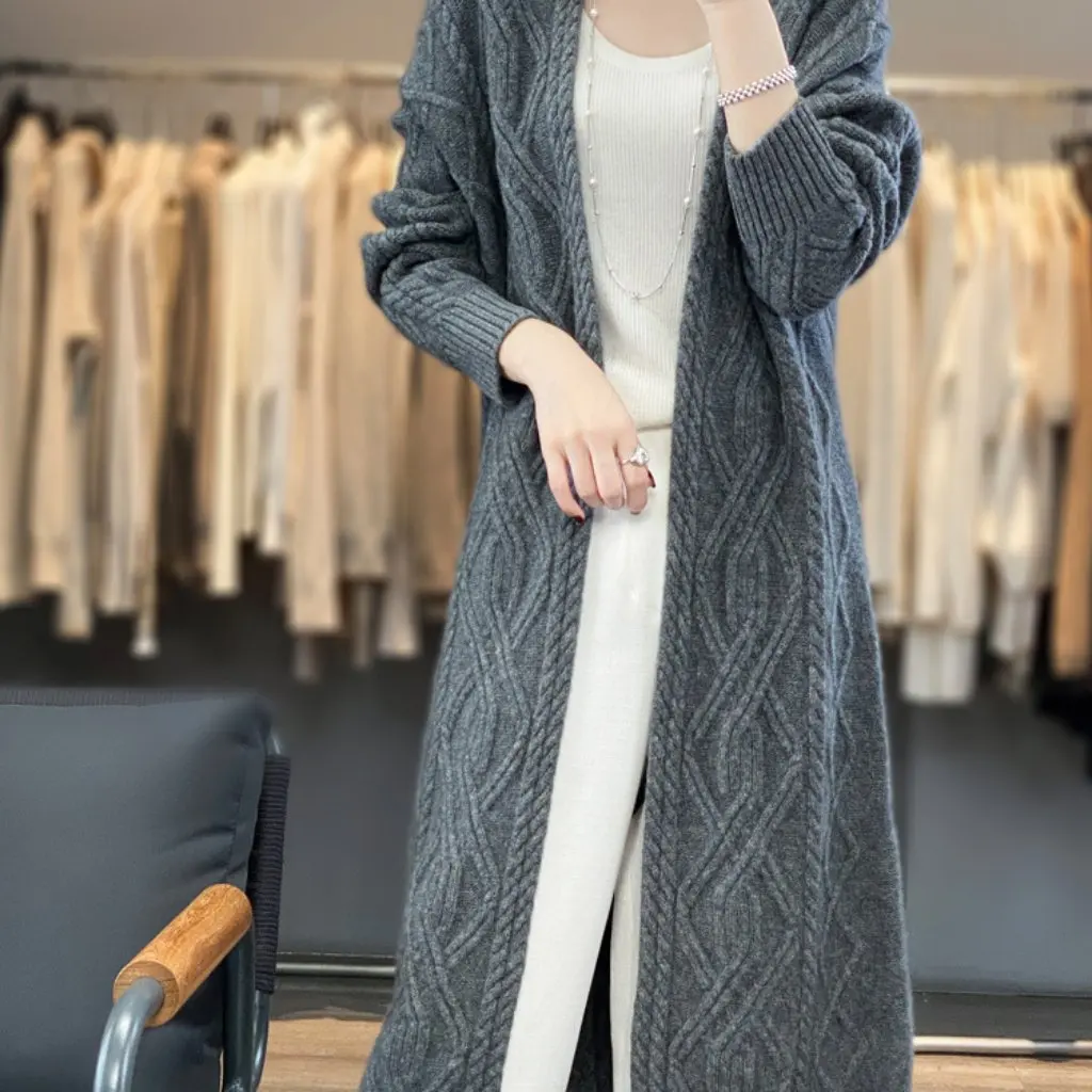 

Women's Long Wool Knitted Cardigan Casual Loose Outer Wear Lazy Style Sweater Jacket Coat