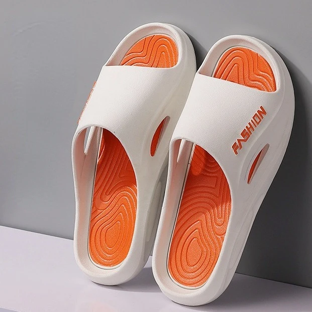 Men Thick Sole Summer Beach Slides Bathroom Anti Slip Slipper Soft Sandals Simplicity Ultra Light Letter Shoe