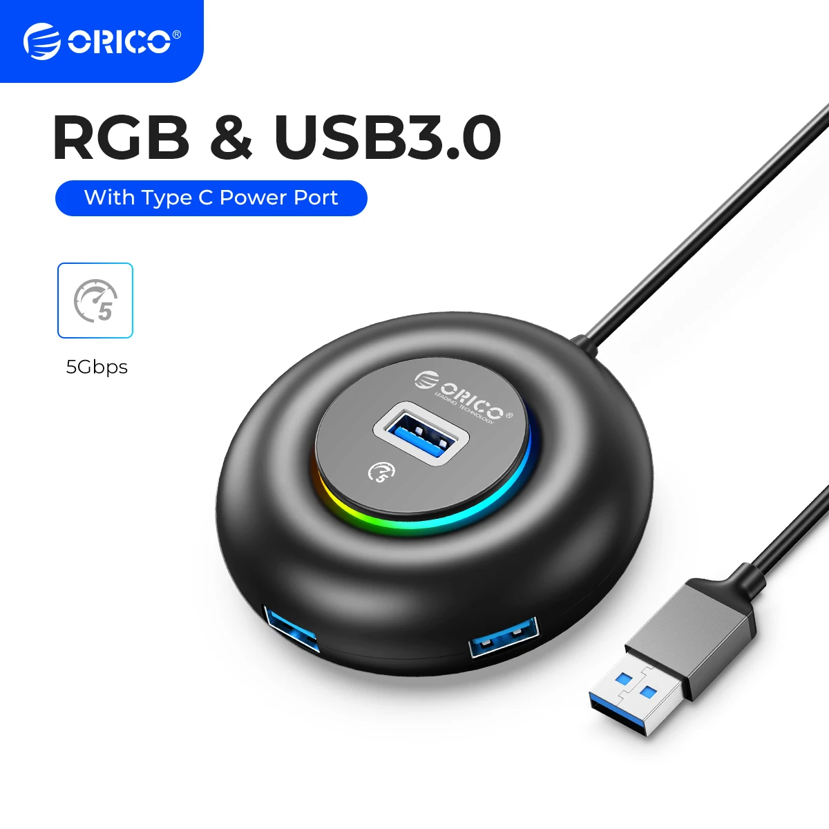 ORICO RGB USB3.0/Type-C HUB With Type C Power Port 5Gbps Multi Splitter OTG Adapter For PC Computer Accessories Macbook Pro