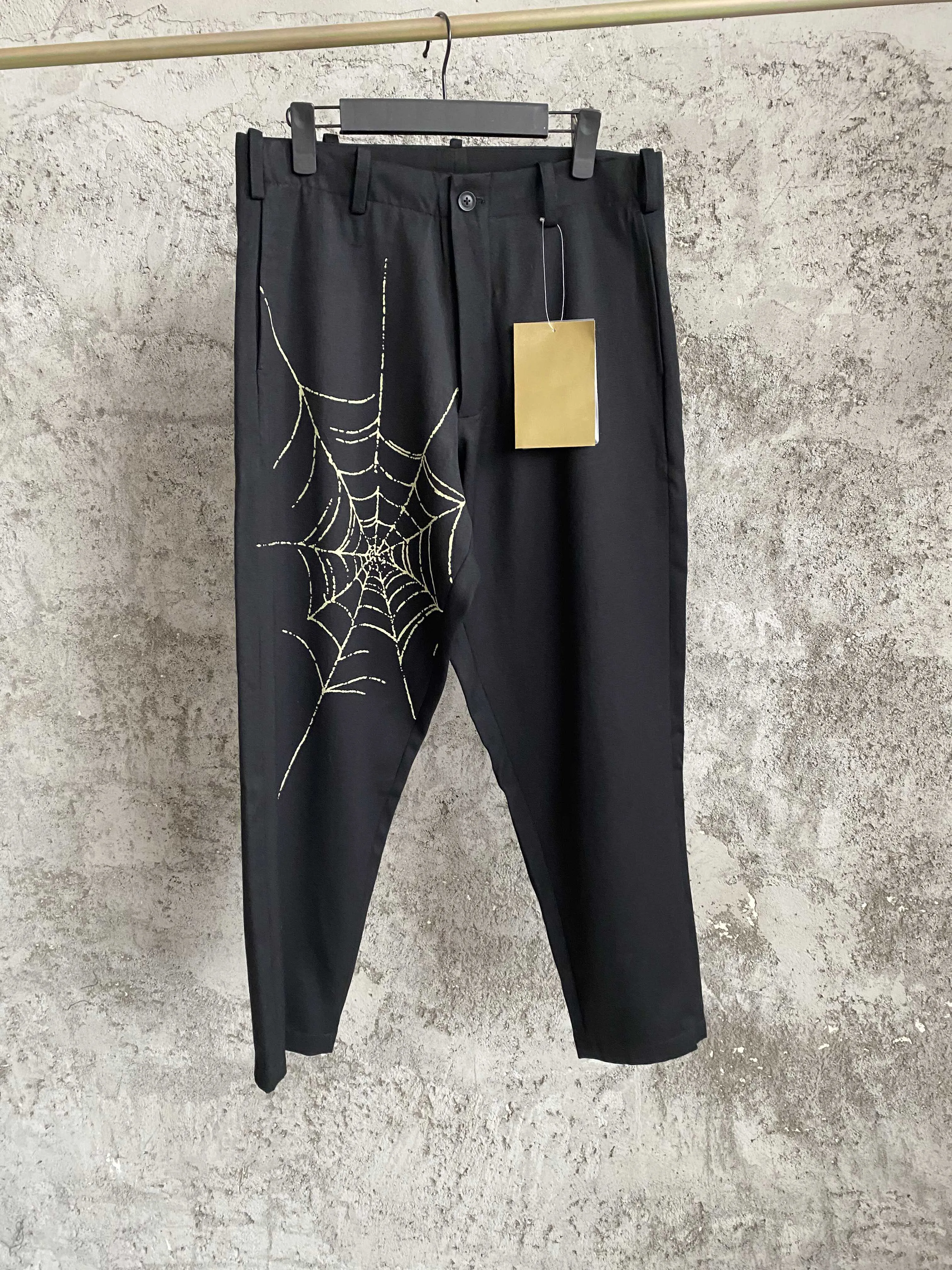 

Spider web printed gabardine black tapered pants, Harun pants