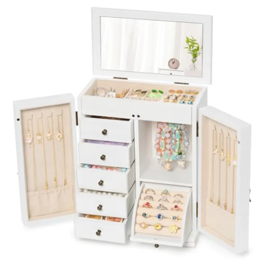 Jewelry Box Organizer Farmhouse Wooden Jewelry Boxes for Women Girls 6 Layer Jewelry Case Storage with Bracelet Holder Display
