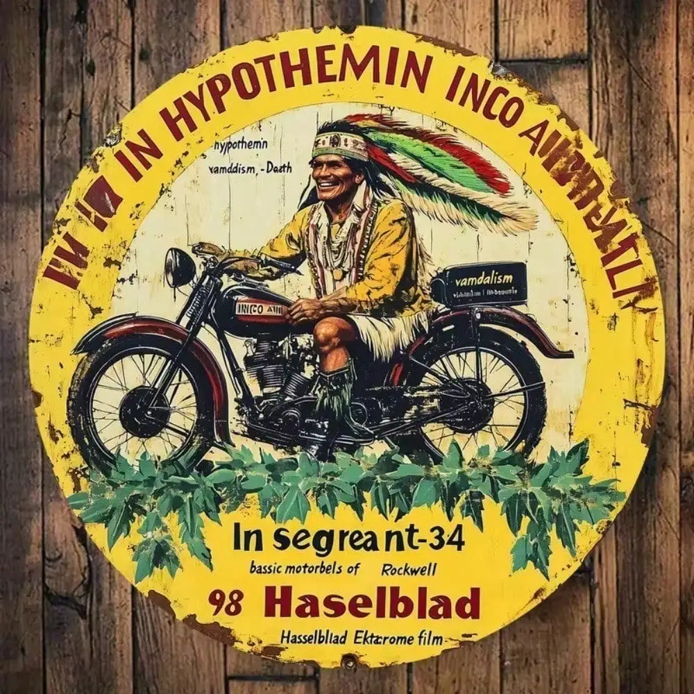 Retro Vintage Motorrad Metallschild Rund Aluminium Wetterfest Wandkunst Garage Männerhöhle Bar Deko