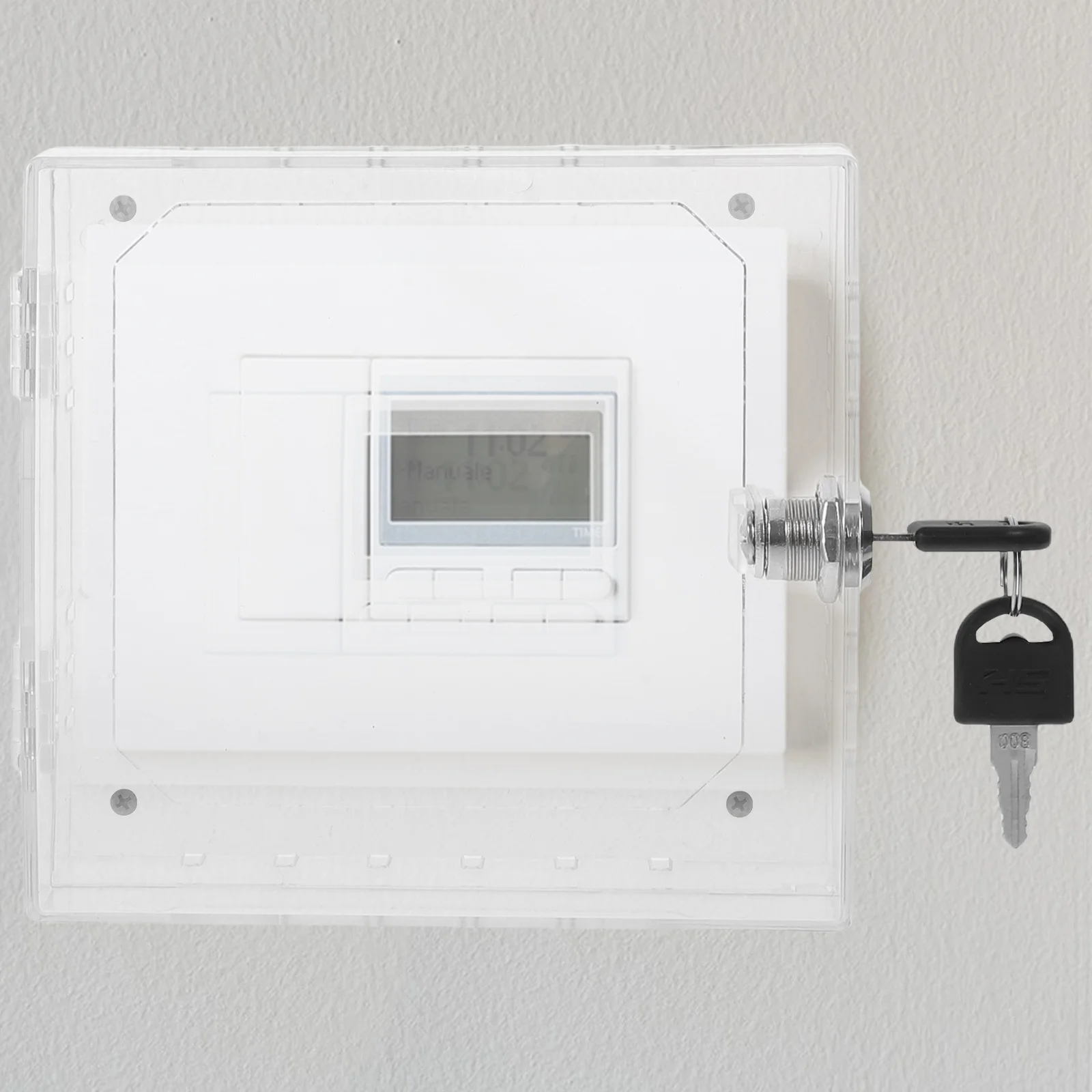 Clear Acrylic Thermostat Locking Cover Wall Mount For Home Office Ac Temperature Control System Tamperproof Lock Box Protection