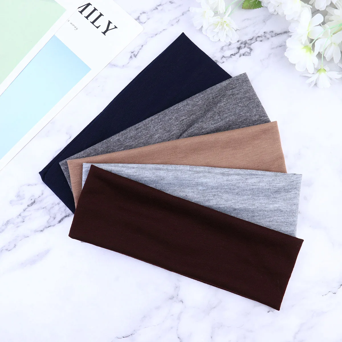 

5Pcs Wide Headband for Women Sweat Absorption Sports Yoga Running Hairband Stretchy Lightweight Comfortable Daily Use Dark