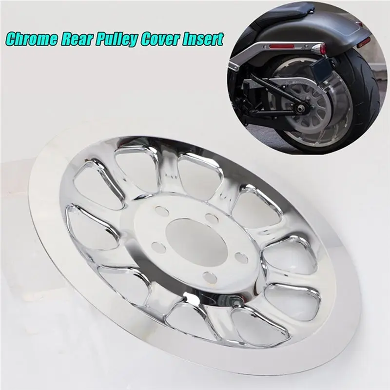 AU65-Chrome Outer Rear Pulley Cover Insert For Fat Boy FLSTF Softail Deluxe FLSTN FXSTC Outer Rear Pulley Cover