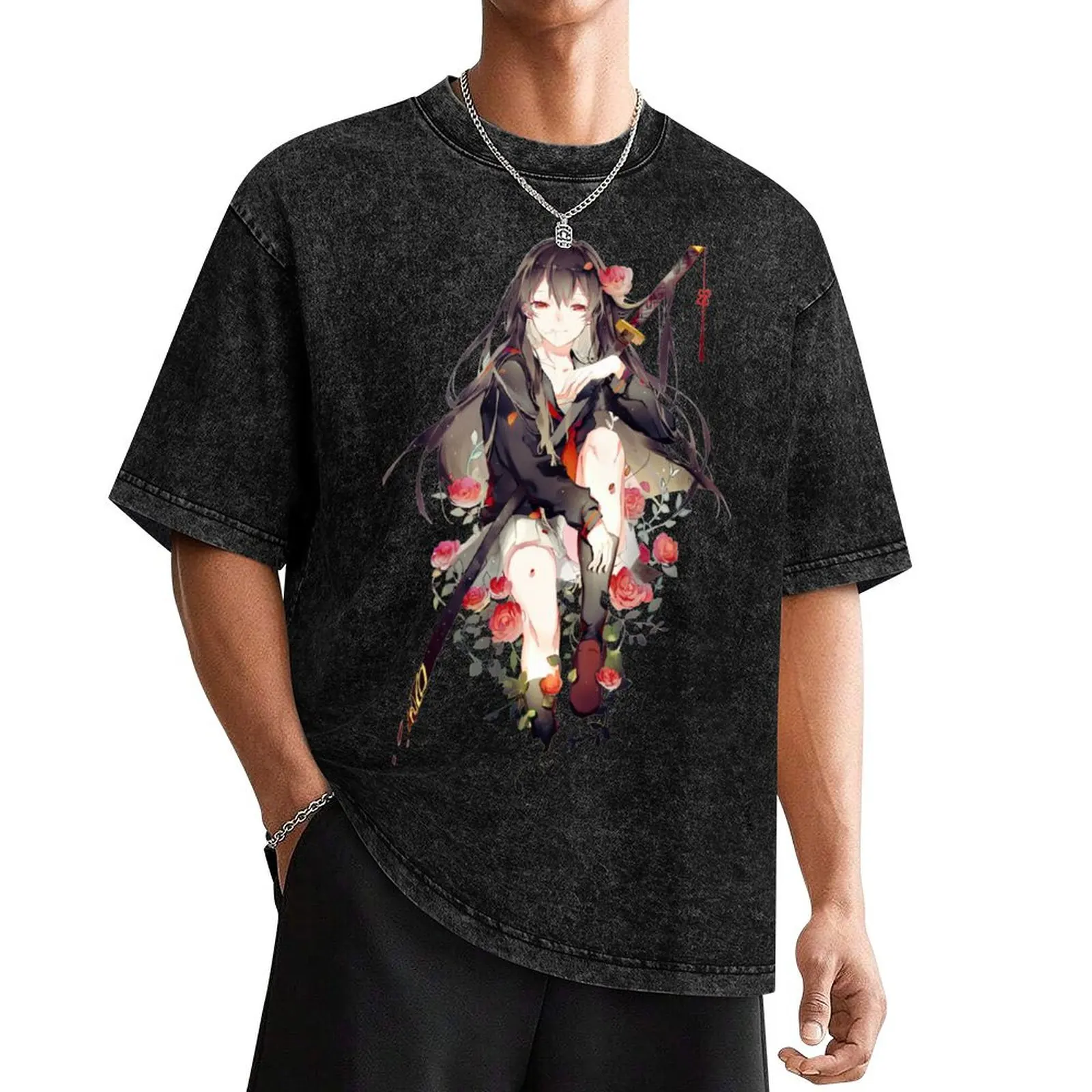 ? Samurai Girl Katana ? T-Shirt oversized plus sizes vintage Short sleeve tee men