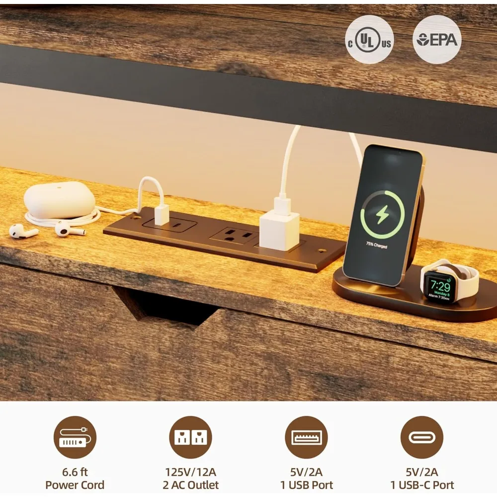 سرير نهاري مزدوج مع دولاب منبثق، سرير نهاري معدني مع قاعدة شحن، أضواء LED ولوح رأسي للتخزين، سرير أريكة مزدوج إلى كينج f #4