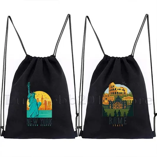 

Barcelona New York Venice Tokyo Berlin Mexico Rio De Janeiro Munich Rome Italy Venice Drawstring Bag Backpack Gym Sacks Packs