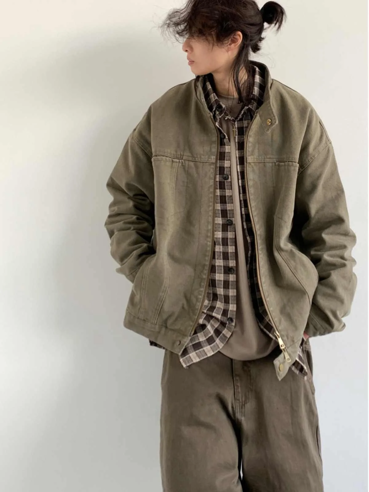 

Мужская рабочая куртка Waed Workwear: свободный крой, воротник-стойка, весна-осень, новый ретро-стиль в японском духе для студентов и молодежи