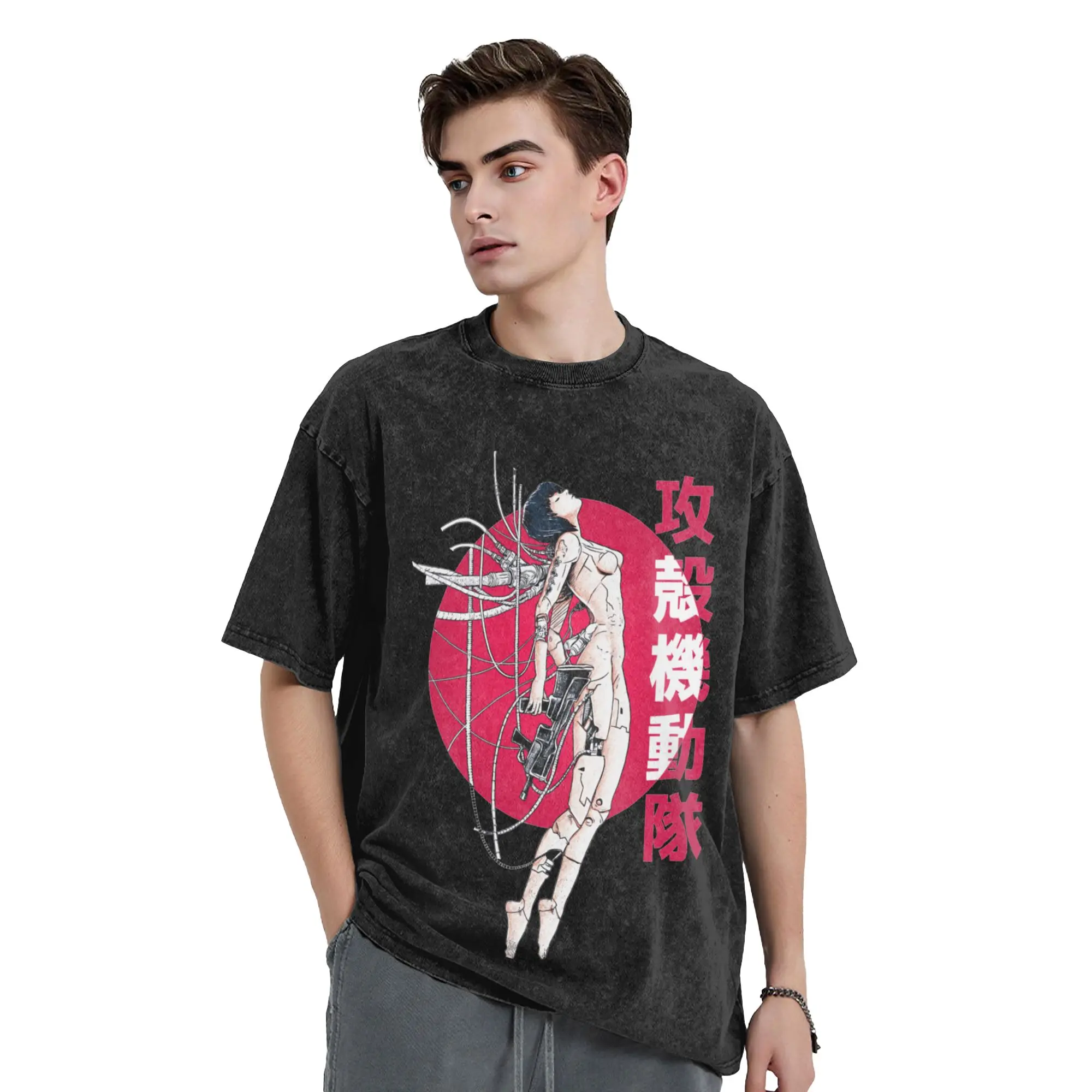 Ghost in the Shell - Sun Classic T-Shirt 4wjrr5idlrd Vintage Washed Tshirts Men 100%Cotton Clothing Priting  O-neck Short Sleeve