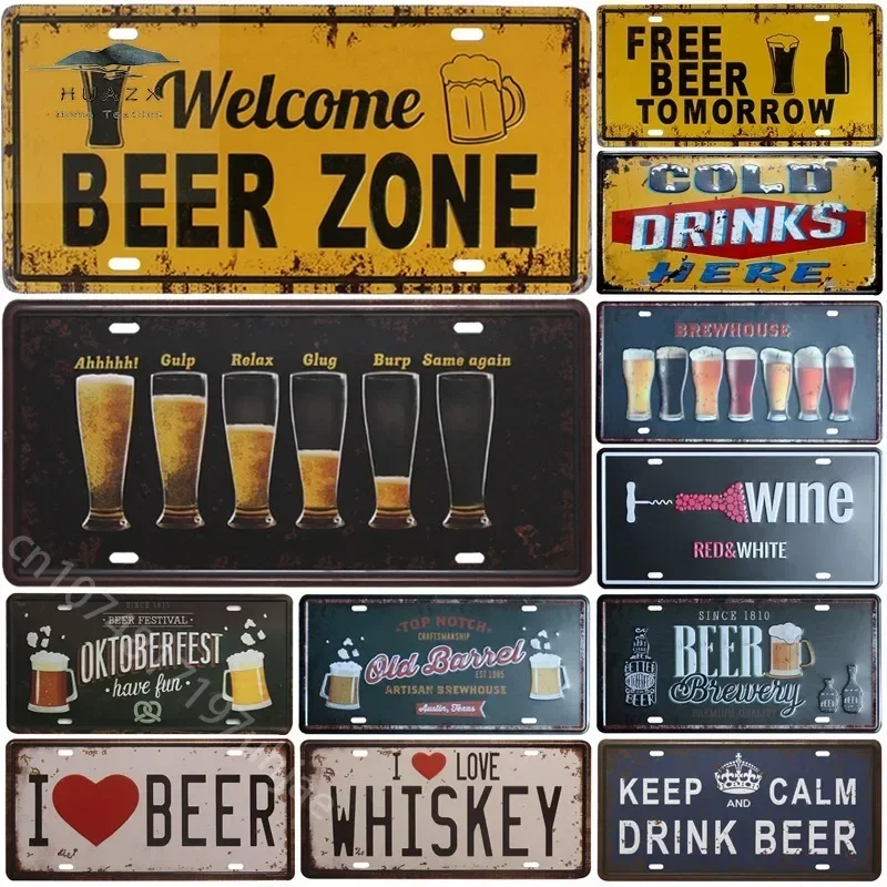Willkommen Bier Zone Kaltes Bier Schilder Haustür Bar Pub Café Wand Dekor Retro Metall Zeichen Handwerk Dekor Auto Platte Lizenz Plaketten