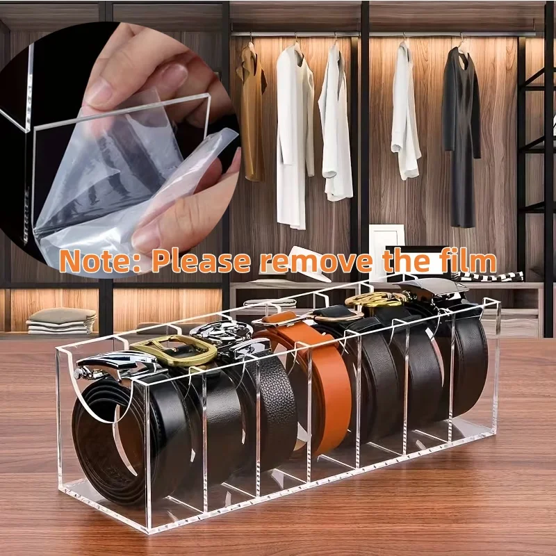 Acrylic Belt Organizer, Acrylic 2/3/5/7 Compartments Container Storage Holder, Clear Display Case for Closet Tie and Bow Tie