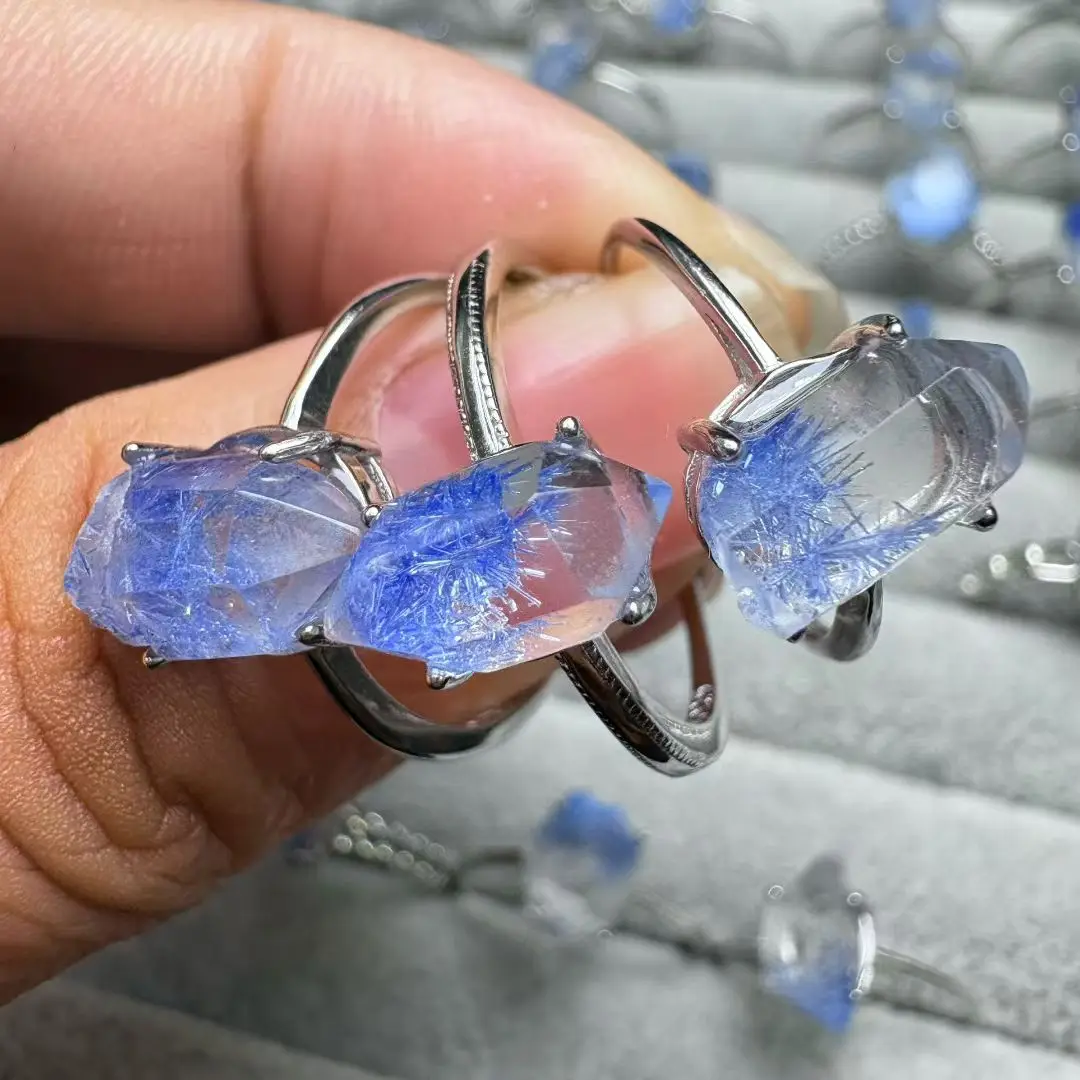 

1 Pc Fengbaowu Natural Dumortierite Ring 925 Sterling Silver Irregular Shape Crystal Reiki Healing Stone Fashion Jewelry Gift
