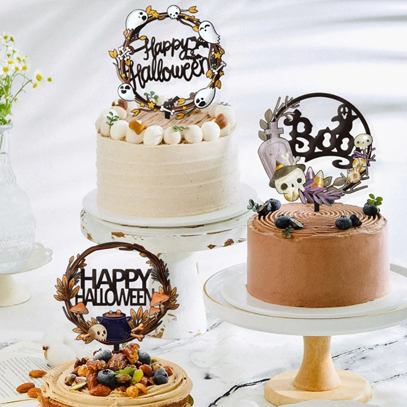 Halloween Castle Cake Topper Dessert Decoration Witch Ghost Pumpkin Spider Party Supplies Cake Topper