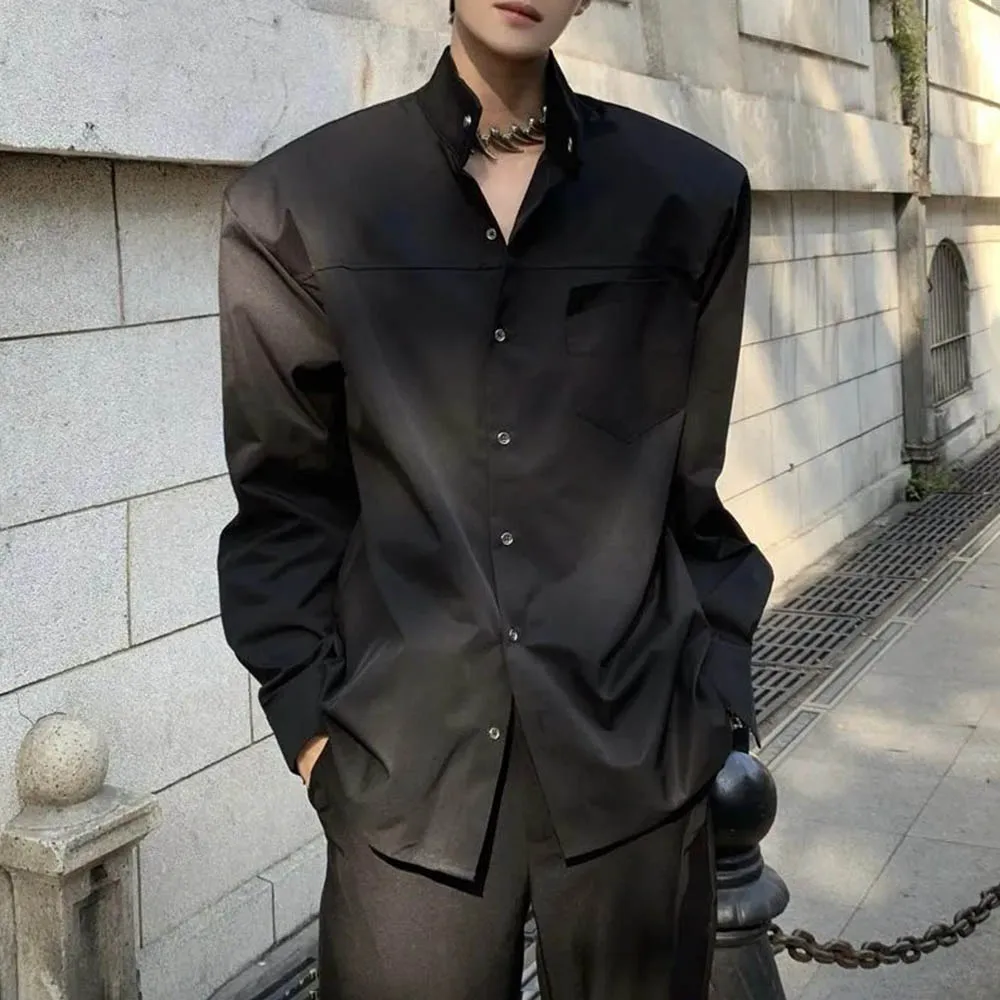 

Men's Solid Color Long-Sleeved Shirt American Retro Fashion Trend Casual High Street Loose Simple Autumn New Men's Tops 2025