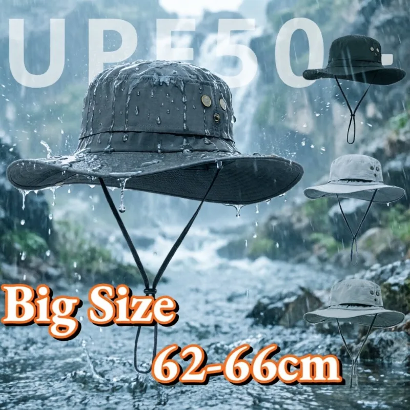 Big Size 63-67cm Waterproof Bucket Hats for Men Summer Big Head Outdoor Hiking Hat UV Protection Large Brim Sun Hat Beach Panama
