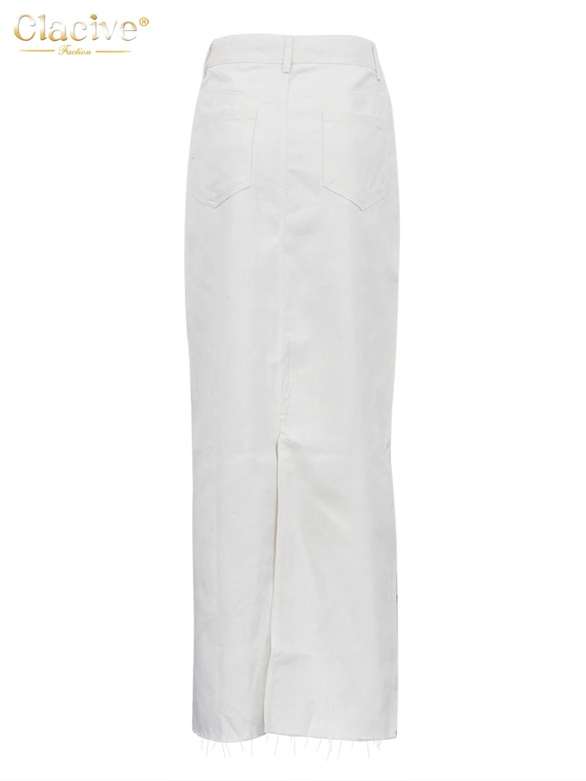 Clacive موضة فضفاضة البيج الدنيم التنانير للنساء 2025 عادية عالية الخصر تنورة طويلة أنيقة الكلاسيكية الصلبة تنورة الملابس النسائية