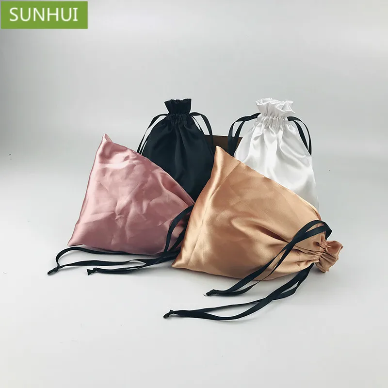 50PCS Silk Satin Jewelry Packaging  Pouch Storage Bag Underwear/Makeup/Wigs Satin Packaging Bags  Drawstring Pouch  Custom Logo