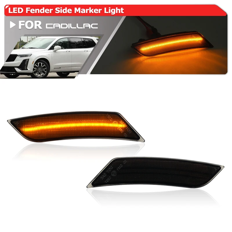 2PCs Euro Smoked Bumper Fender Flare Led Side Marker Lights For Cadillac XT4 2019+ For Cadillac XT6 2020+ OEM: 84573587 84573588