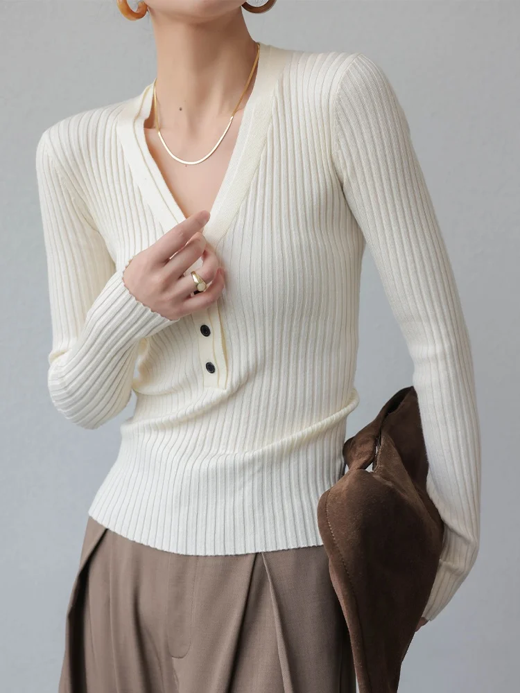 

JWUNIQUE Women's Slim Fit Long Sve V-Ne Knitwear Base irt Top Autumn Winter New Sle Commute Simple Sle Knitted Swe...