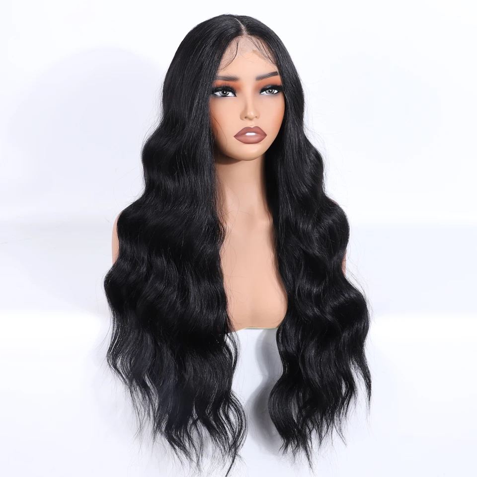 Wig renda depan sintetik FREEDOM untuk wanita Wig Cosplay berombak Badan longgar Natural untuk wanita Wig Cosplay cokelat Ombre panjang 28"