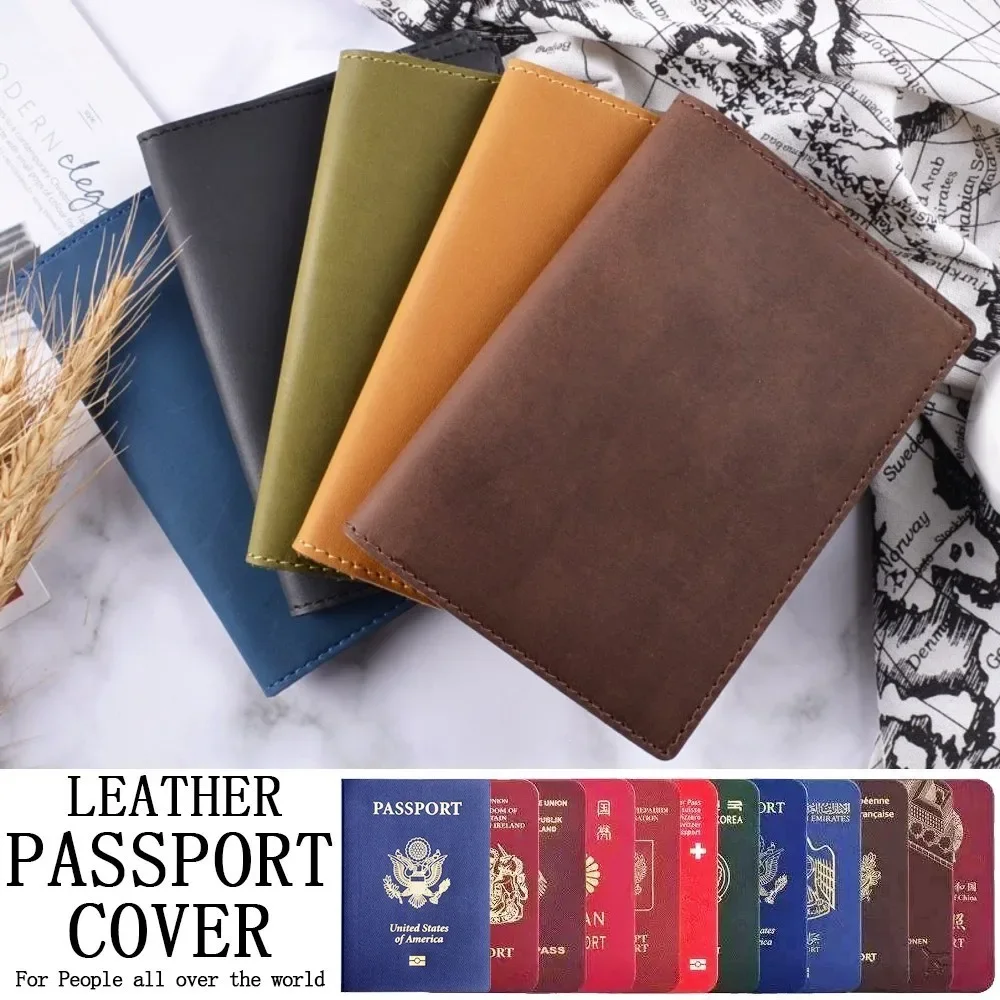 High-end Genuine Leather Passport Cover Solid Credit Card Holder Vintage Men Women Passport Case Business Unisex Travel Wallet