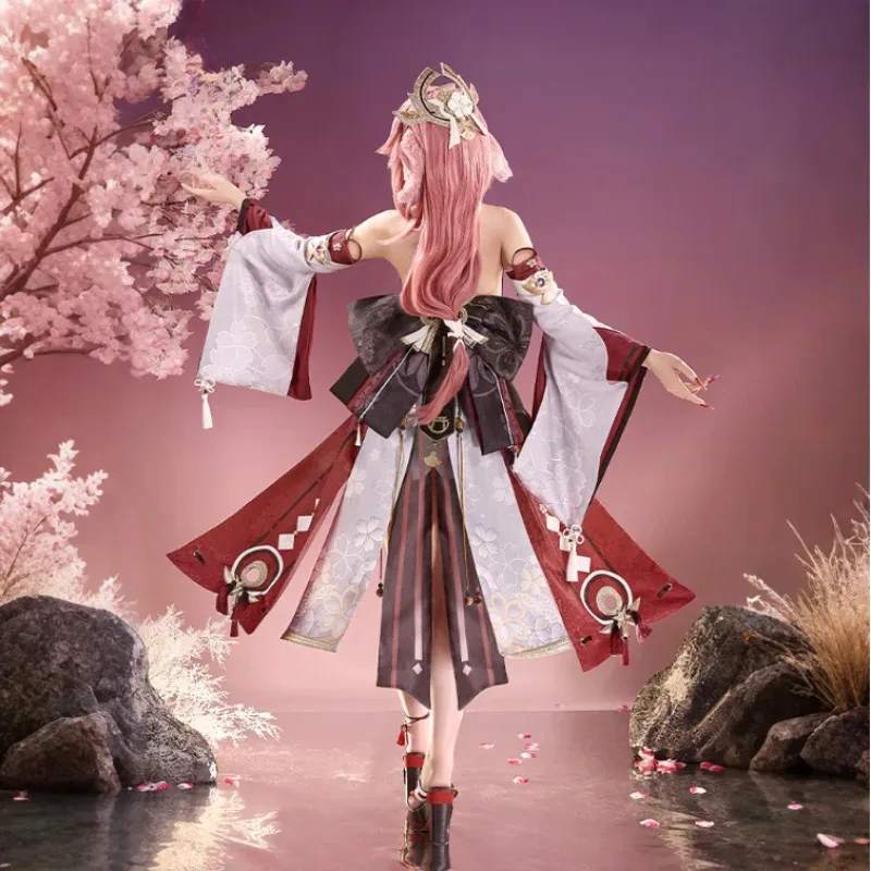 DY20게임 원신 임팩트 야에 미코 코스프레 의상 유니폼 드레스 소품 액세서리 신발 풀세트 파티 애니메이션 카니발 드레스 여성용