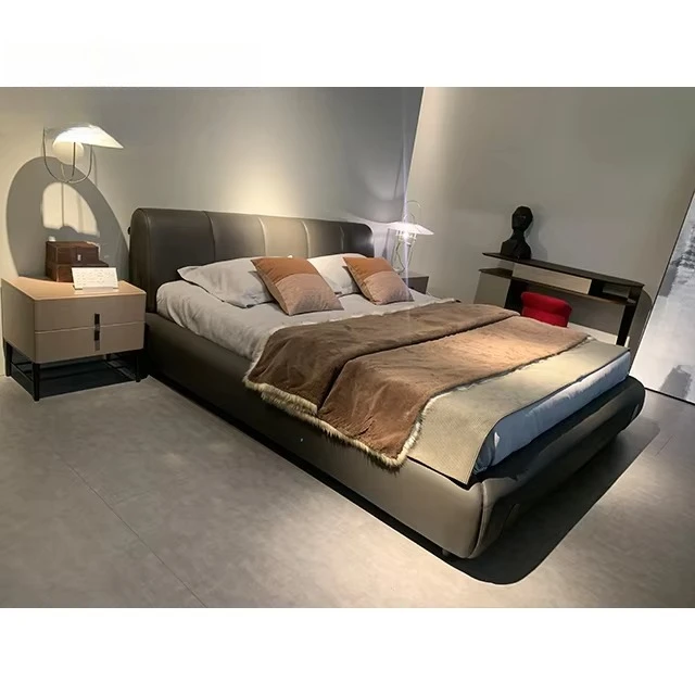 Cabecero de cuero de diseño moderno europeo de lujo, tamaño Queen, marco de cama tamaño King, camas para niños, juegos de dormitorio, muebles