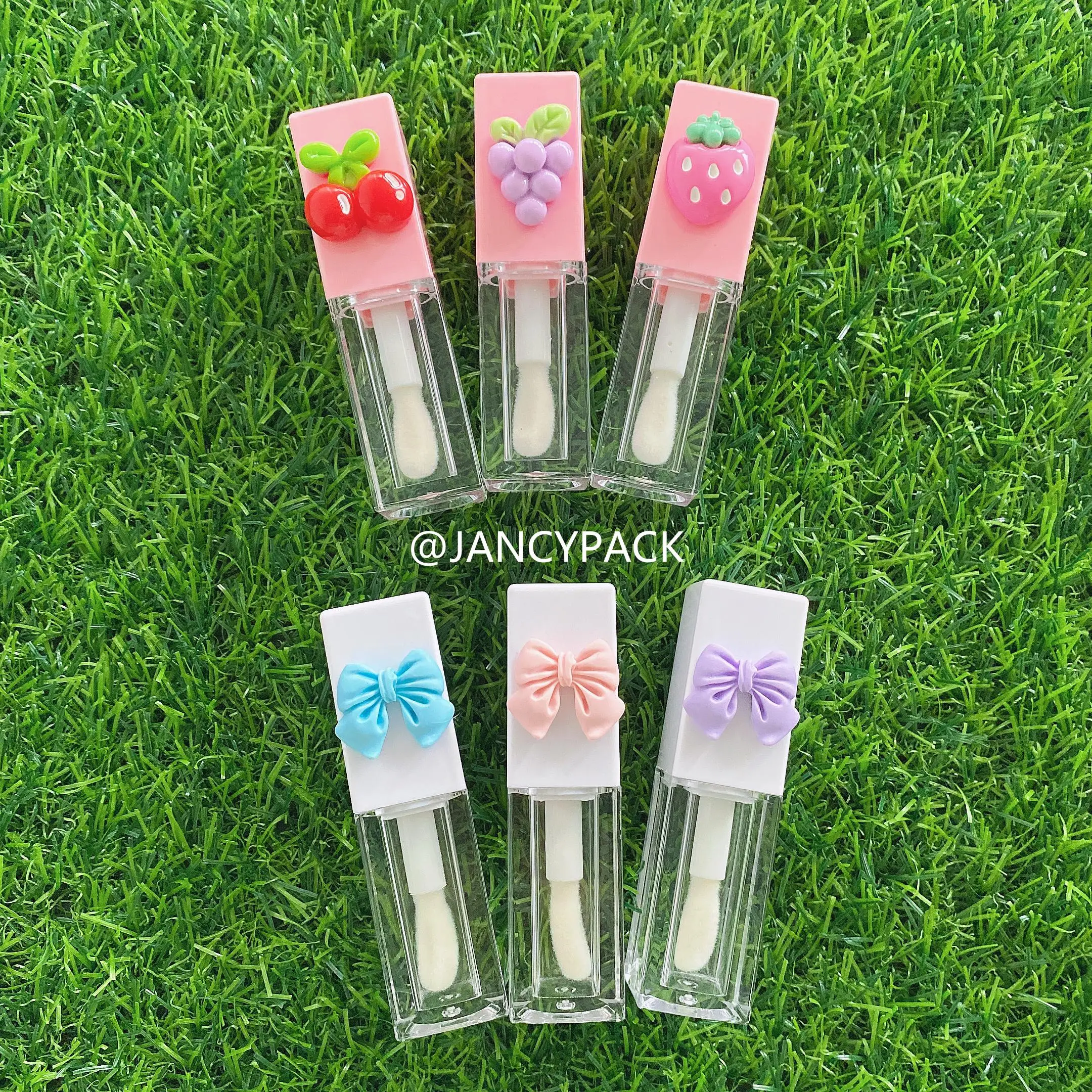 

10pcs Fruit Pink White 6ml Clear Bottle Square Big Wand Lip Gloss Tubes Lipgloss Container Packaging with Strawberry Cherry Bow