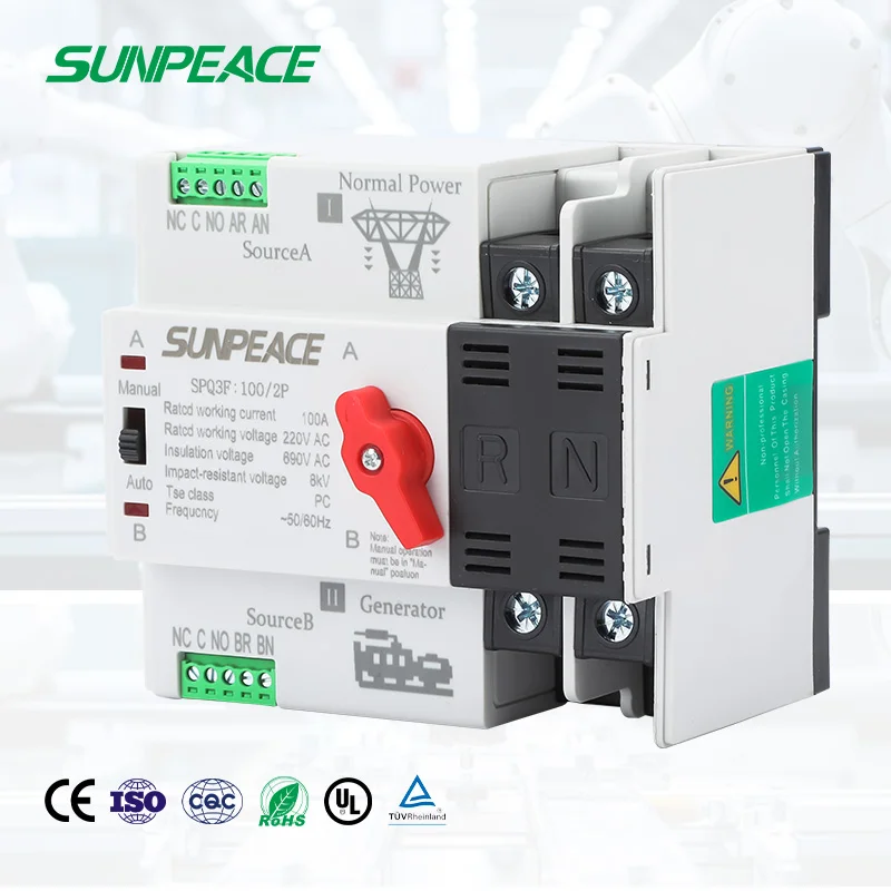 

Din Rail 2P 3P 4P 125A ATS Dual Power Automatic Transfer Switch Electrical Selector Uninterrupted Power