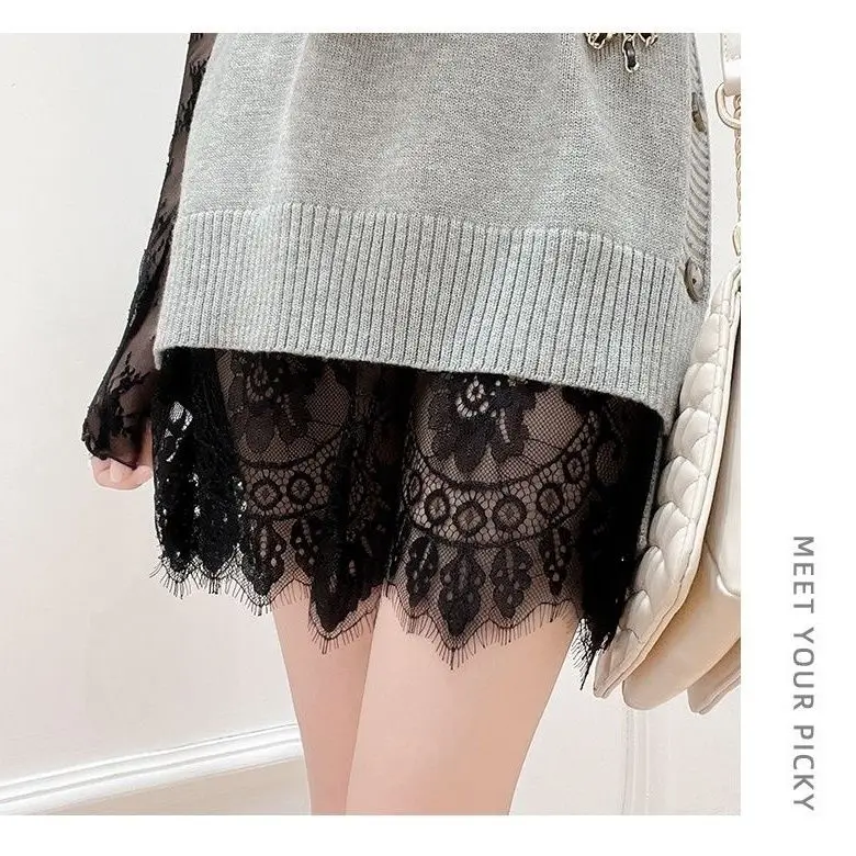 plus Size Lace Half Skirt Women's Sweatshirt Base Layer Sexy Butt Covering Inner Wear Casual A-Line Skirt Loose Fit
