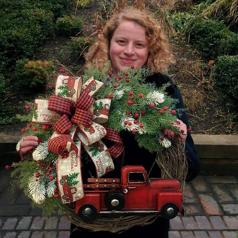 

Red Truck Christmas Decor Wreath Wooden Vintage Decor Christmas Wreath Hanging Decor For Autumn Harvest Thanksgiving 1Pc