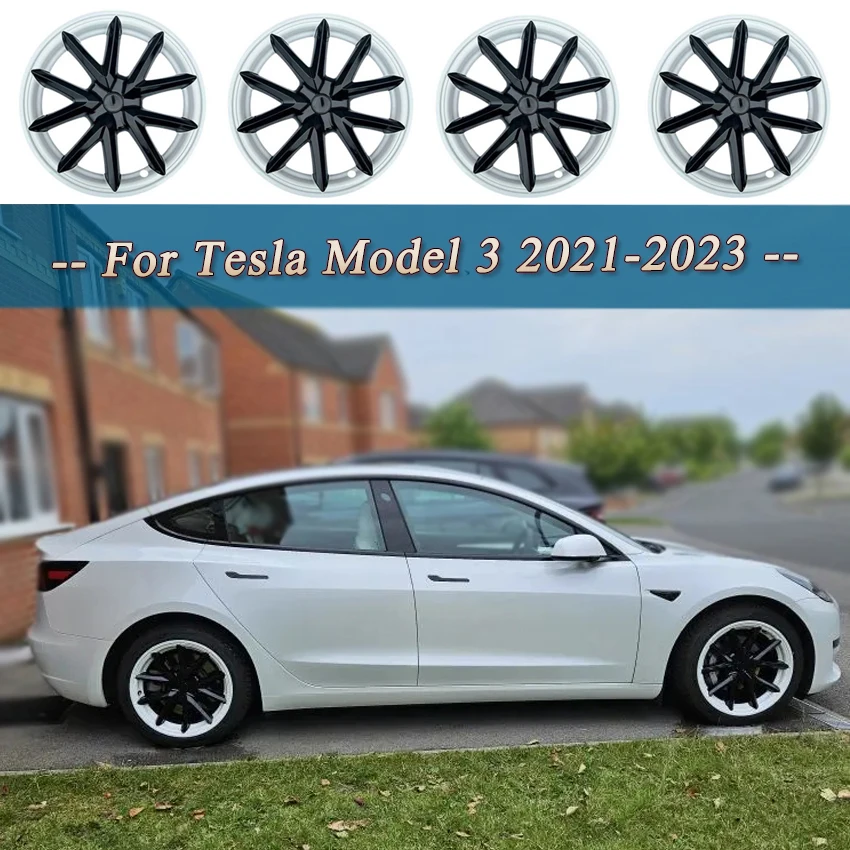 New Sport Style Glossy Matte White Black HubCap Performance Replacement Wheel Rim 18 Inch Cover For Tesla Model3 2021-2023