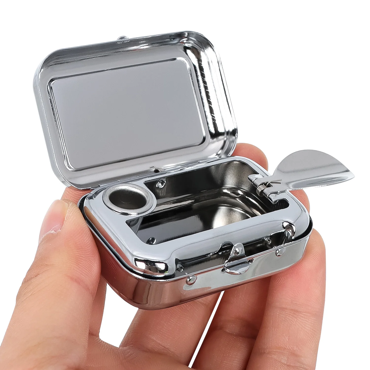 Creativity Ashtrays Anti-scalding Mini Portable Stainless Steel Square Pocket Ashtray With Lids Cigarette Ash Holder Gifts