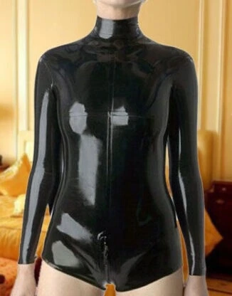 

New Latex Catsuit 100% Rubber Swim Suit Crotch Zipper Black Bodysuit 0.4mm Size XS-XXL