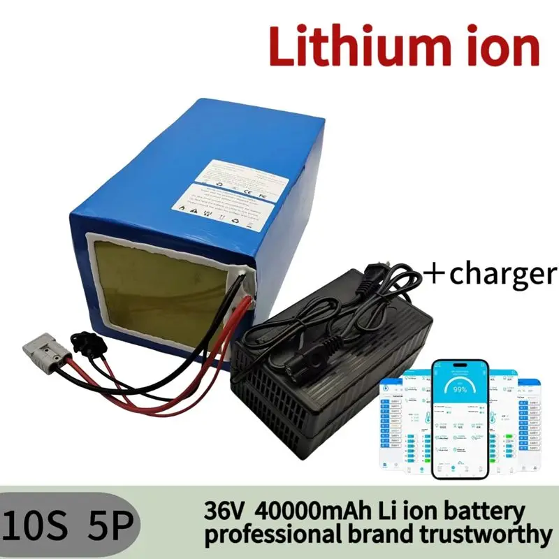 high-power rechargeable lithium battery 10s5p 36v 40ah 18650 DC + charger, used for electric motorcycles,bicycles