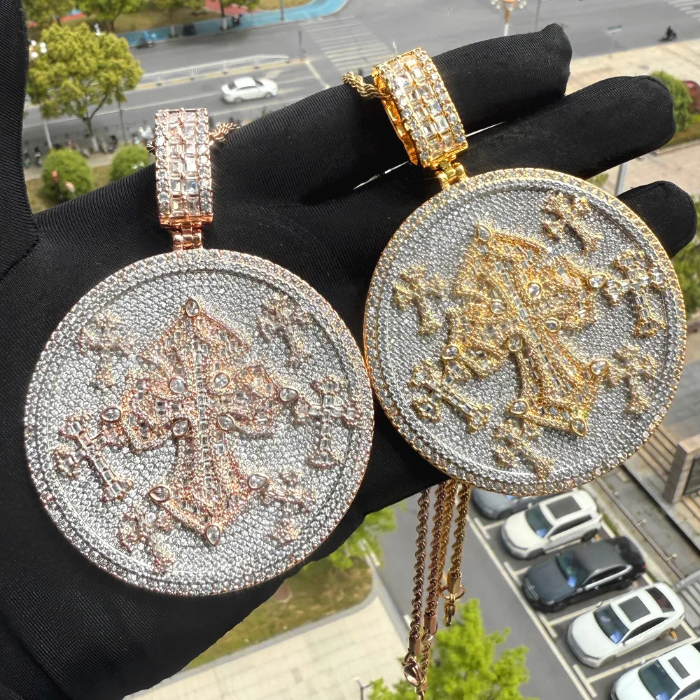 

Модное новое ожерелье с подвеской в виде диска с бриллиантами в стиле хип-хоп, уличное рэп, модное мужское ожерелье