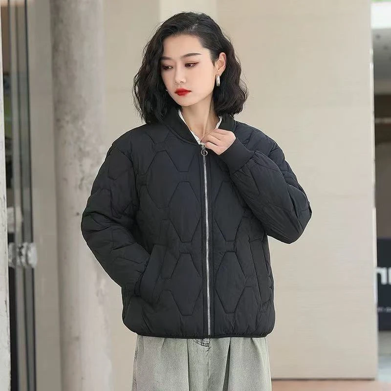 Parka sottile con maniche raglan semplici Donna Autunno Inverno Taglie forti Abbigliamento casual Cappotto imbottito a rombi Giacca trapuntata termica