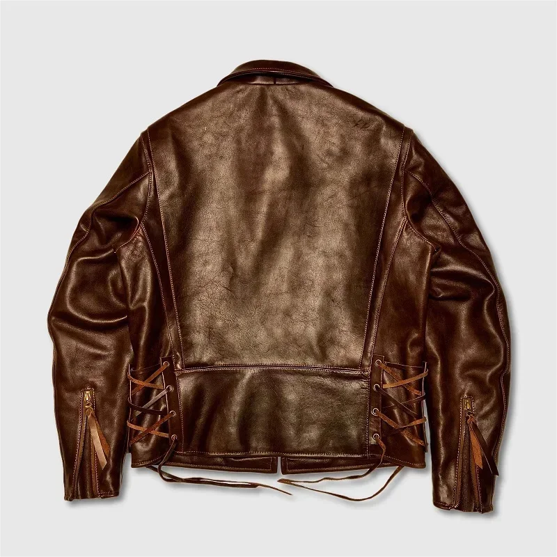 YR!Wholesales.Rare 1.5mm American Tea core cowhide jacket.Men Brown High quality rider luxury real leather coat.Horsehide