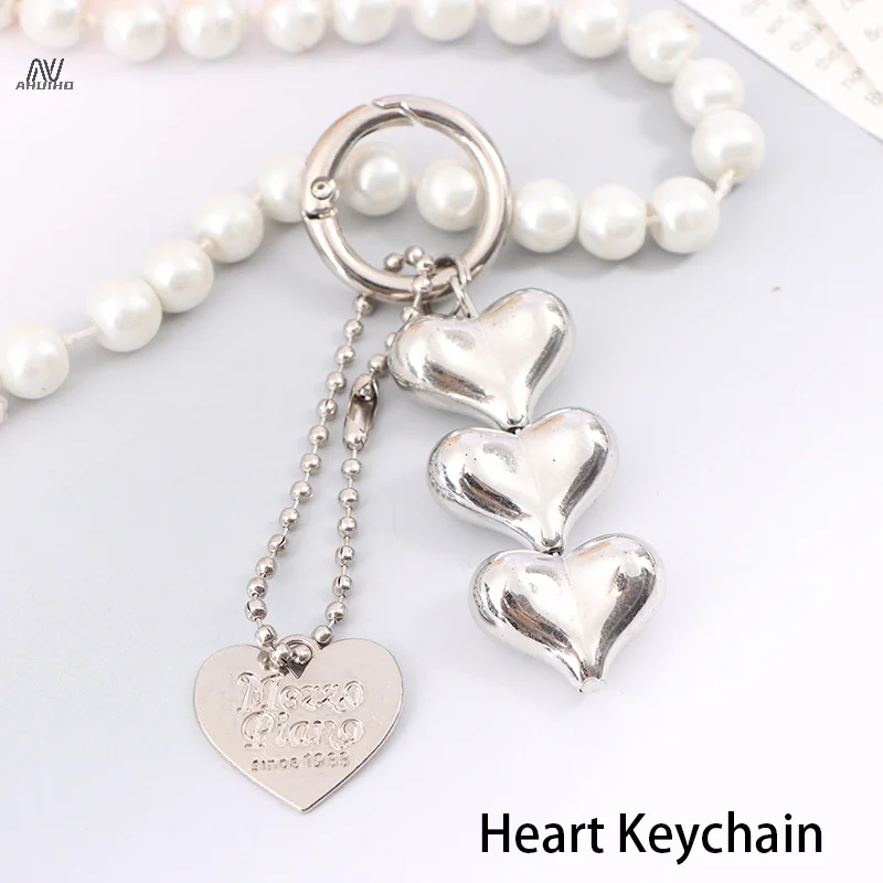 Fashionable Heart Beaded Key Chain Multifunctional Mobile Phone Lanyard Personalized Car Key Accessory Key Ring Bag Pendant